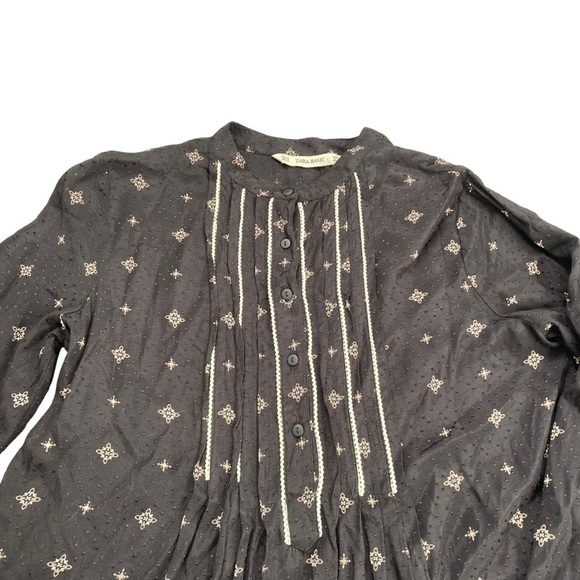 Zara Black Textured Diamond Print Pleated Neckline Long Sleeve Mini Dress - Picture 4 of 11